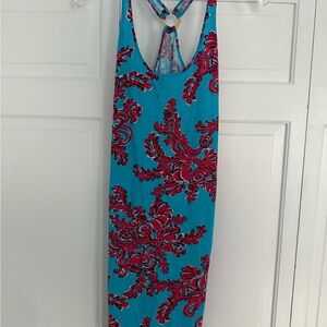 Vibrant Blue and Red Patterned Maxi Dress